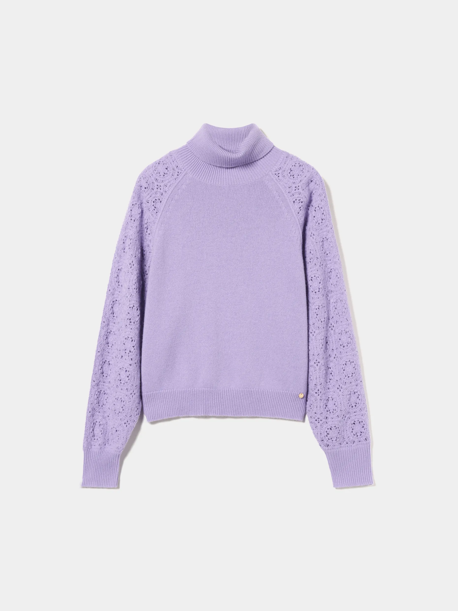 Camisola gola alta mangas croché