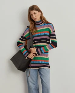 Camisola gola alta riscas multicolores