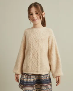 Camisola malha entrançada mistura de lã e mohair