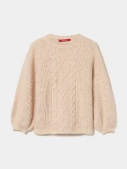 Camisola malha entrançada mistura de lã e mohair