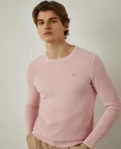 Camisola malha estruturada com gola redonda