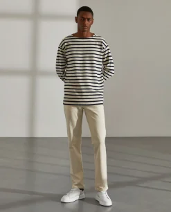 Camisola para homem bicolor com riscas e gola redonda