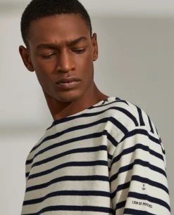 Camisola para homem bicolor com riscas e gola redonda