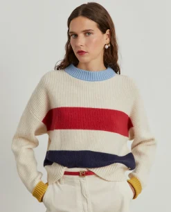 Camisola tricotada às riscas com lã e caxemira