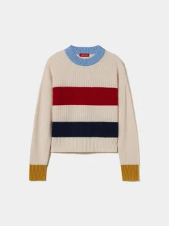 Camisola tricotada às riscas com lã e caxemira