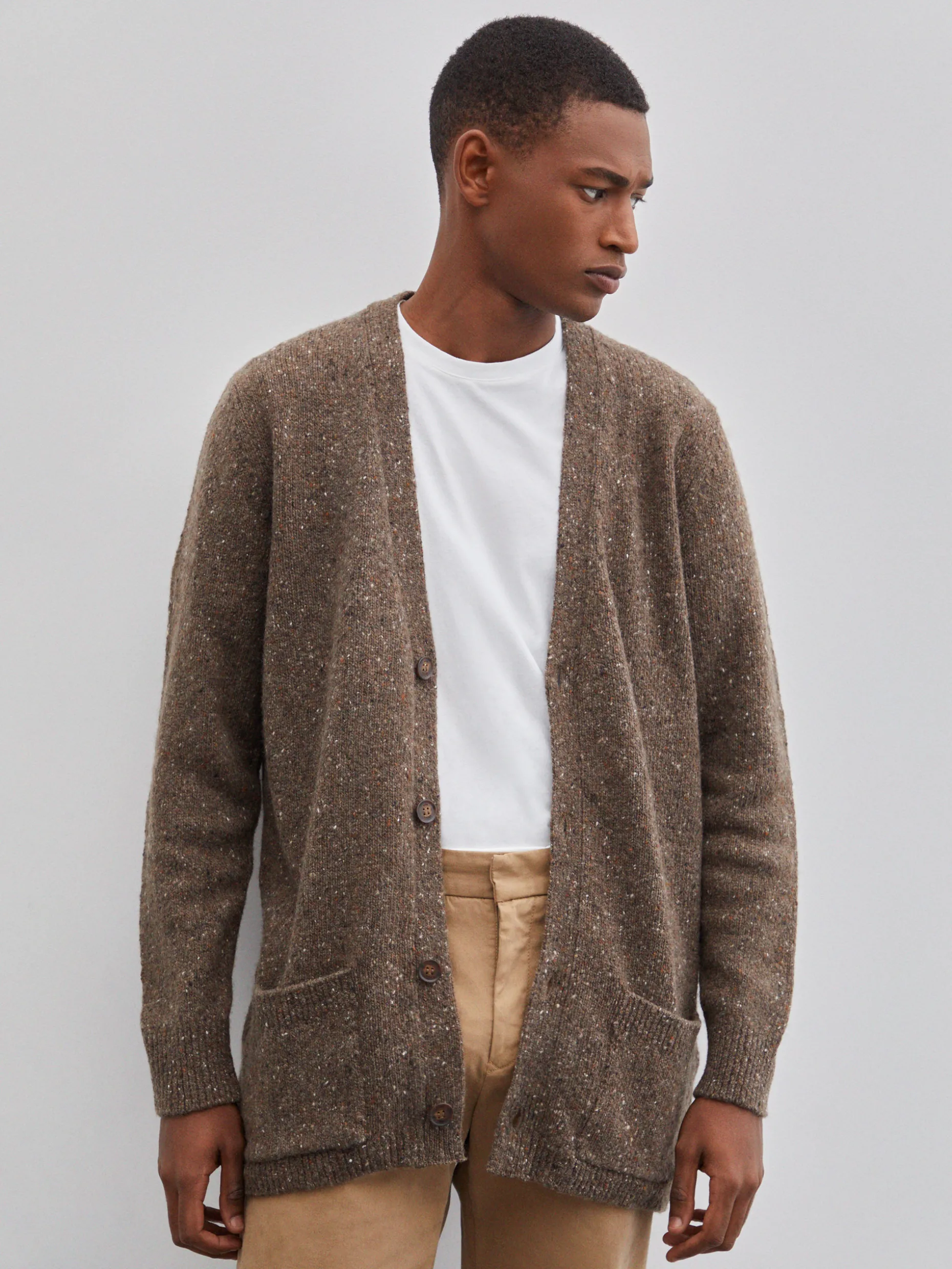 Cardigan bicolor mistura de lã