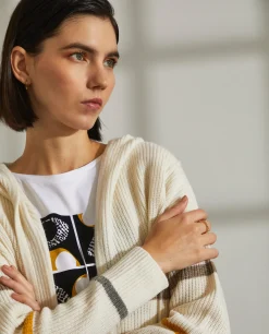 Cardigan comprido com capuz e riscas