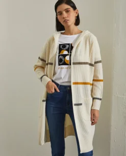 Cardigan comprido com capuz e riscas