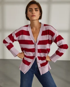 Cardigan riscas lã e caxemira