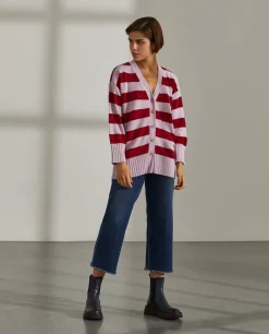 Cardigan riscas lã e caxemira