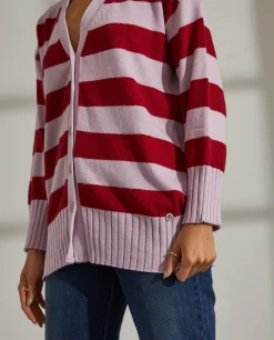 Cardigan riscas lã e caxemira