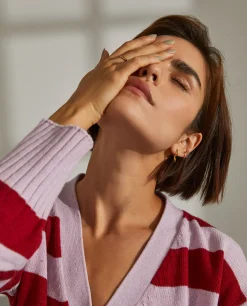 Cardigan riscas lã e caxemira