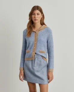 Casaco bicolor de malha tricotada