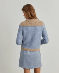 Casaco bicolor de malha tricotada