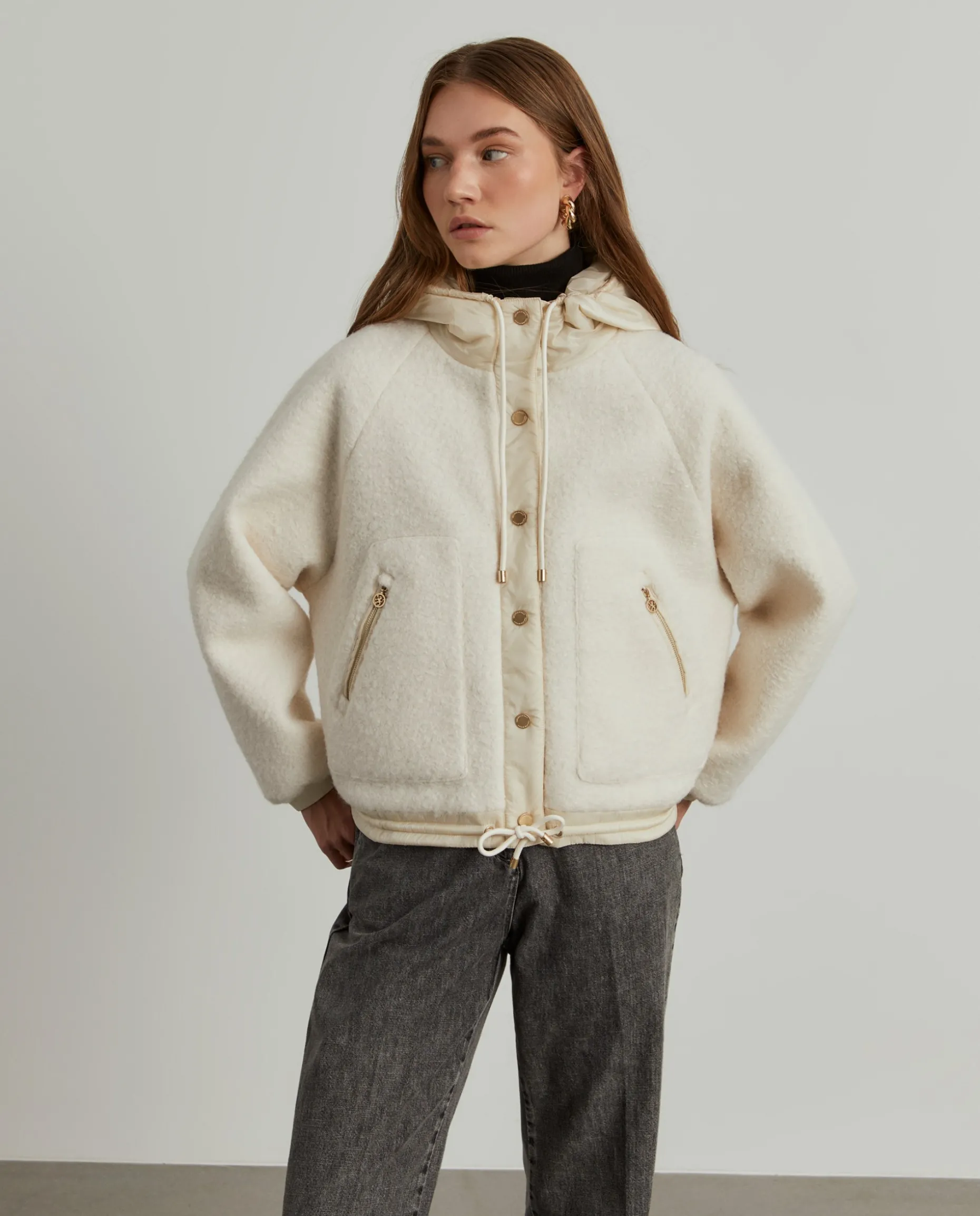 Casaco combinado com capuz mistura de lã