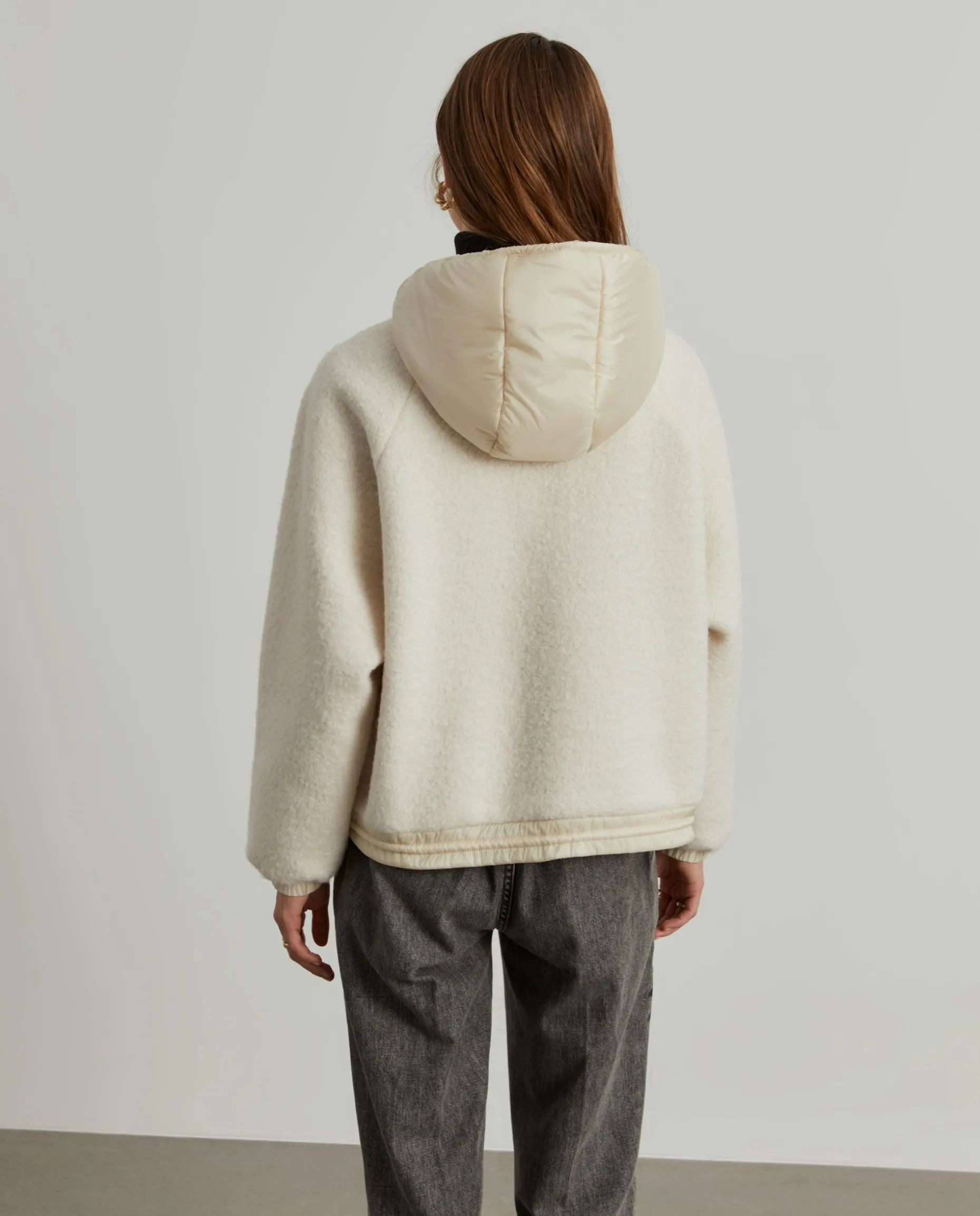 Casaco combinado com capuz mistura de lã