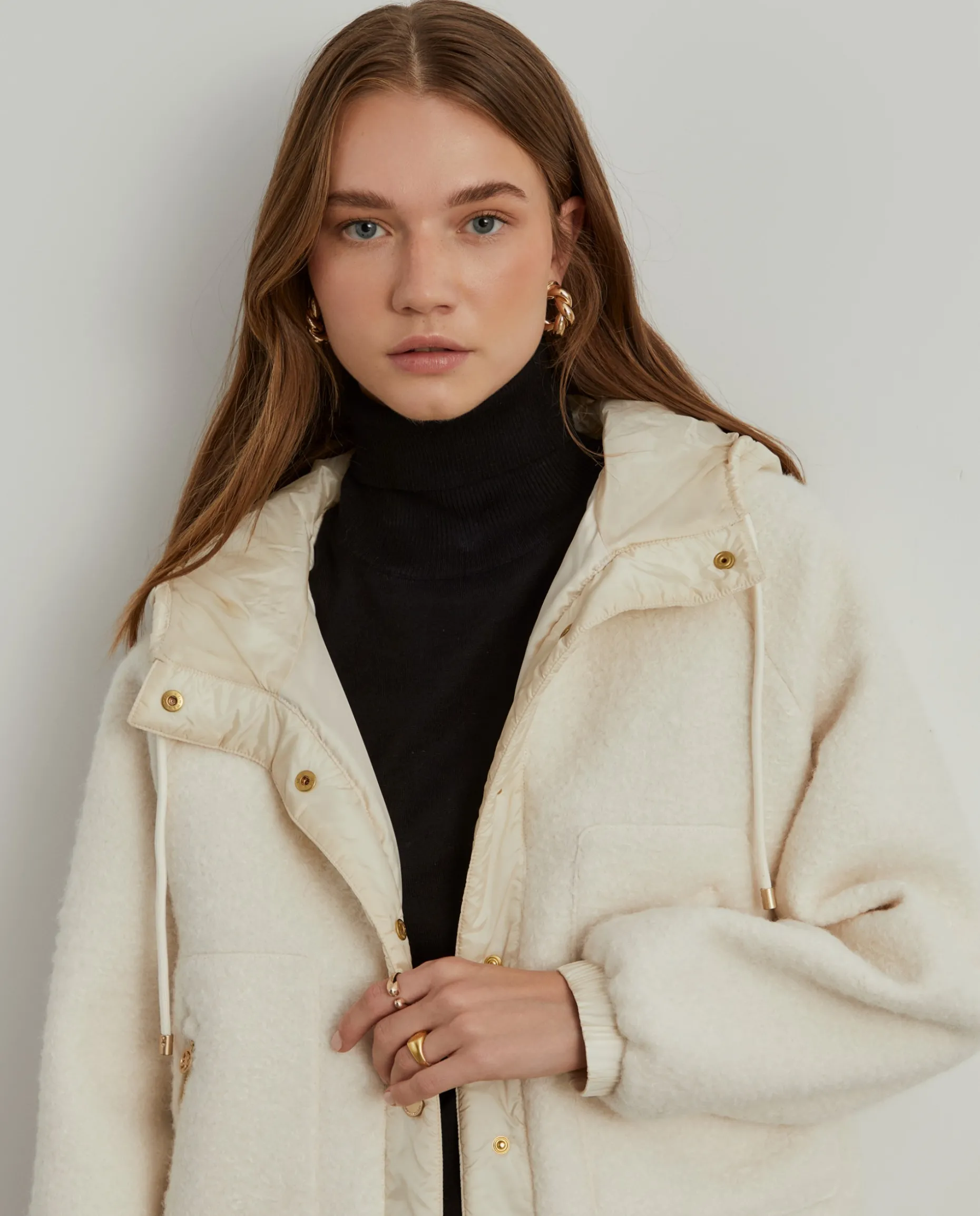 Casaco combinado com capuz mistura de lã