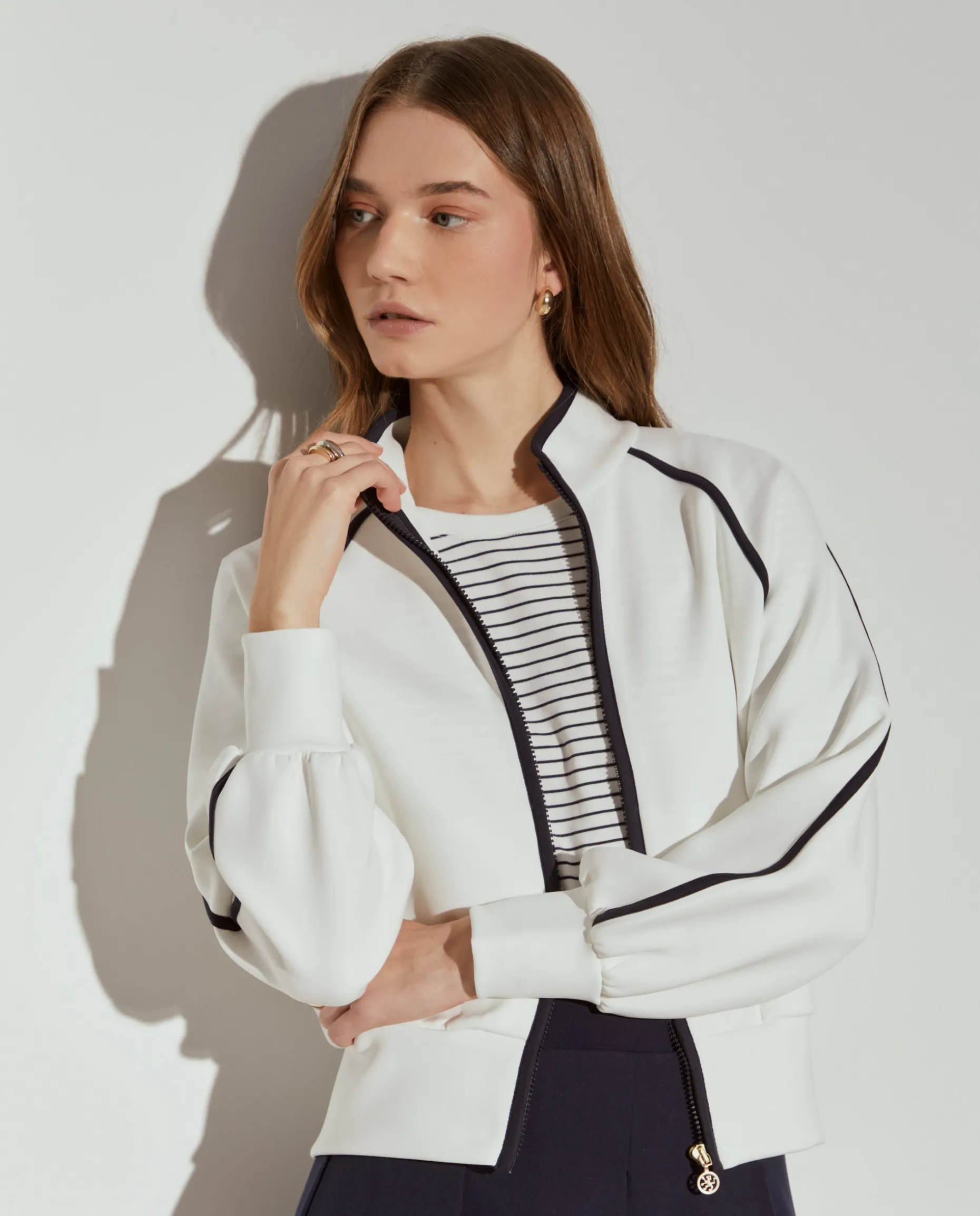 Casaco de malha bicolor