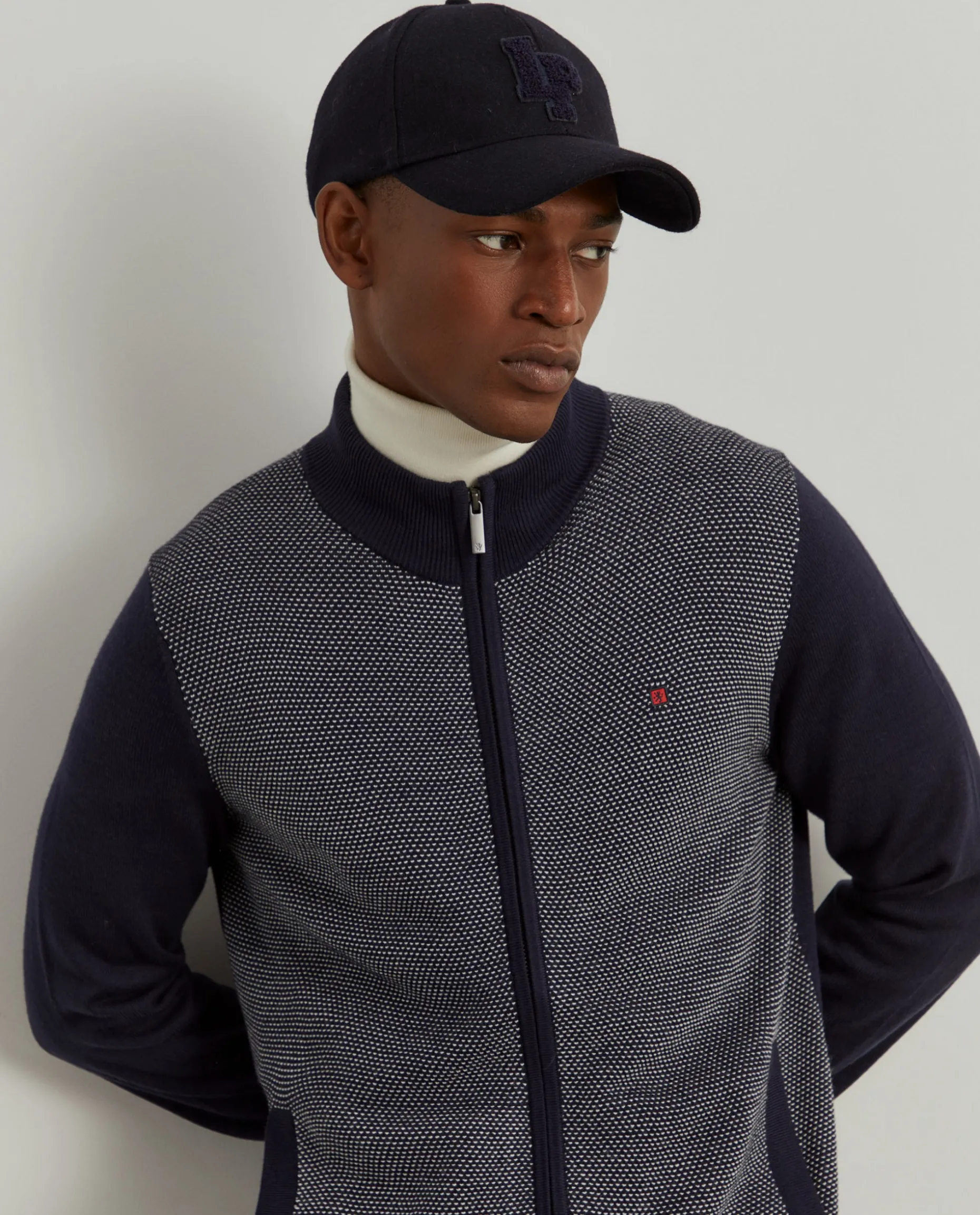 Casaco de malha bicolor lã merino