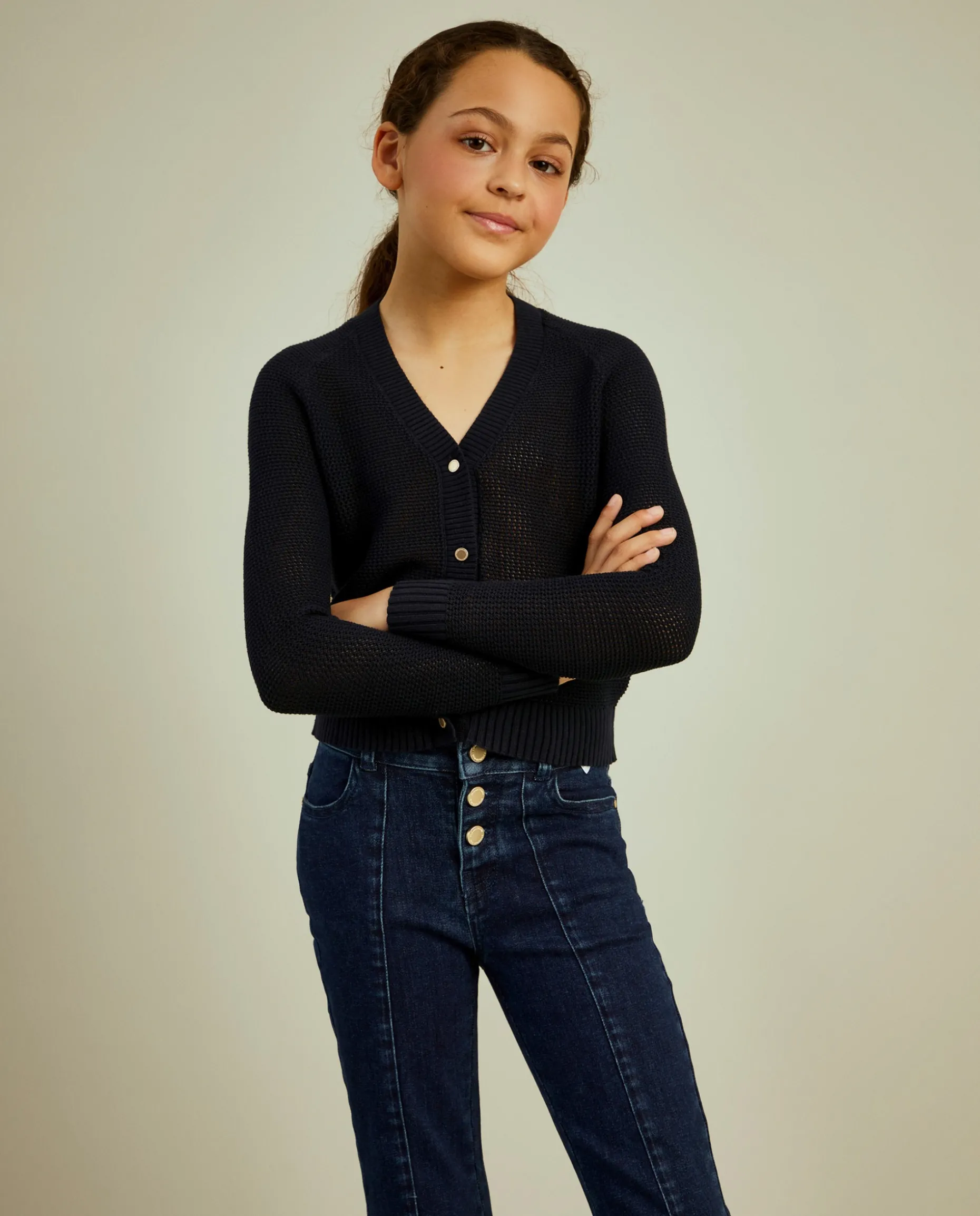 Casaco de malha com botões em contraste