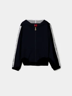 Casaco de malha com capuz e fitas laterais