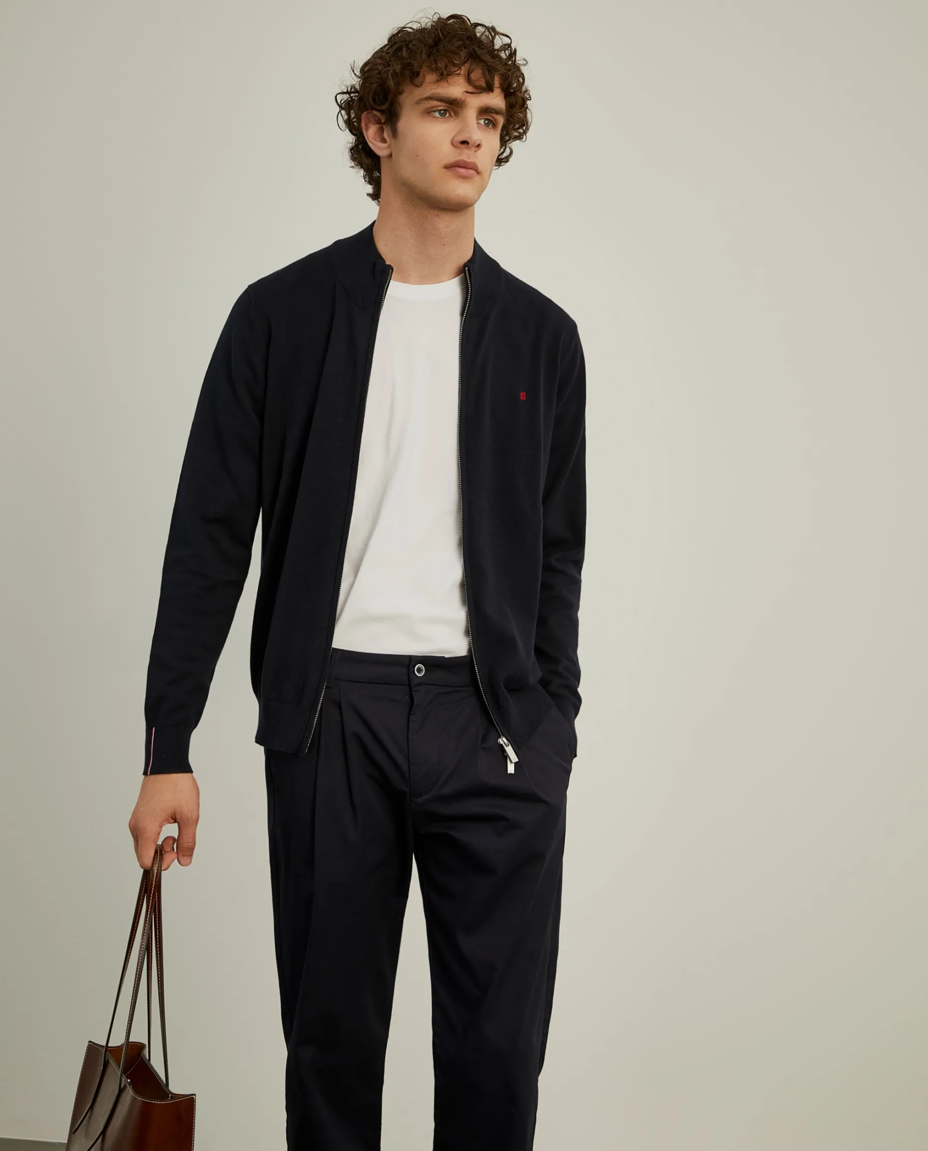 Casaco de malha com fecho em algodão