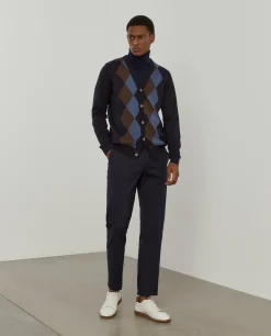 Casaco de malha com losangos em algodão e caxemira