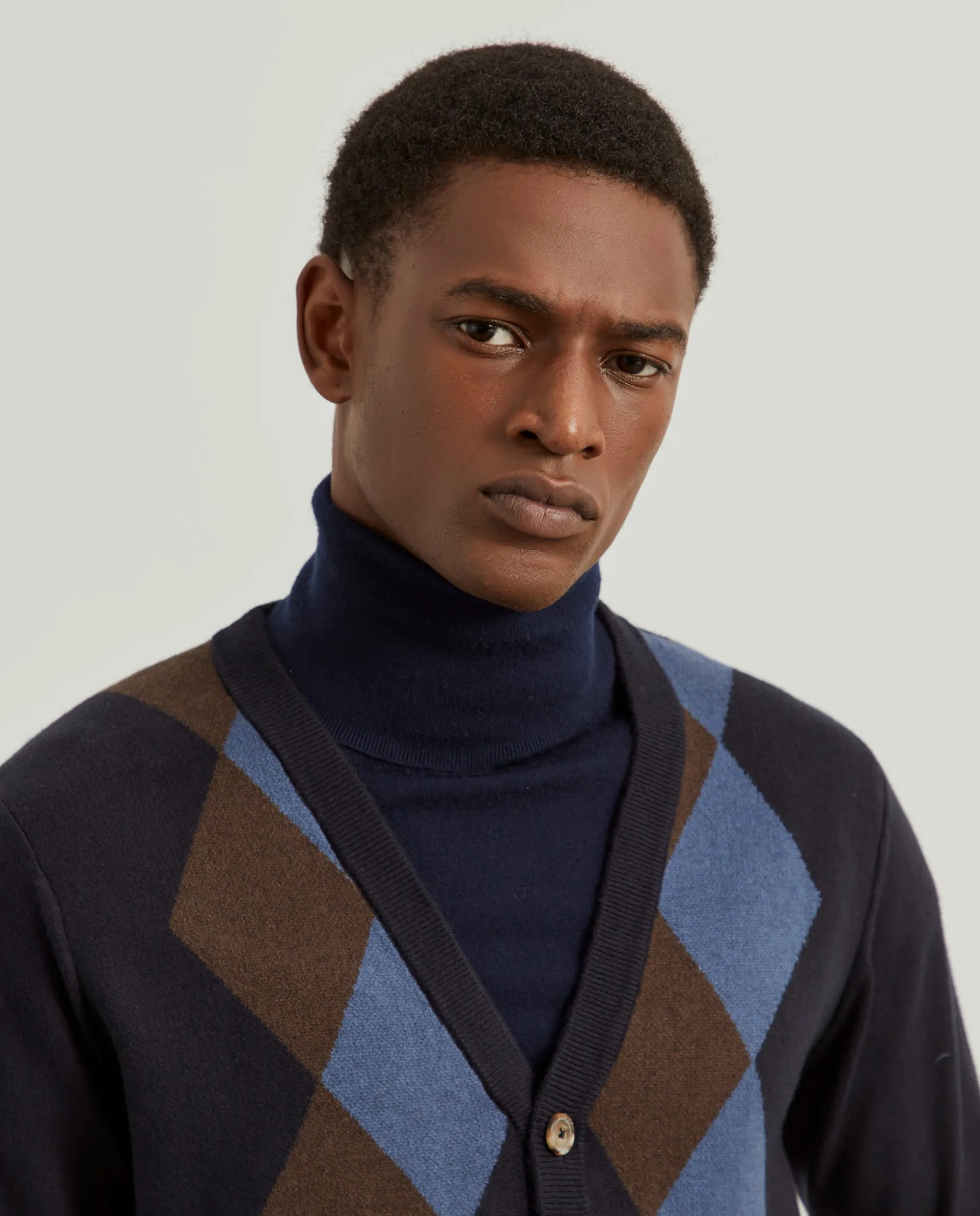 Casaco de malha com losangos em algodão e caxemira