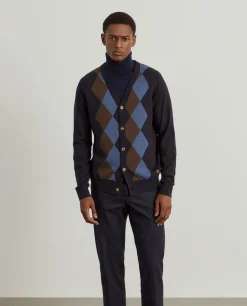 Casaco de malha com losangos em algodão e caxemira