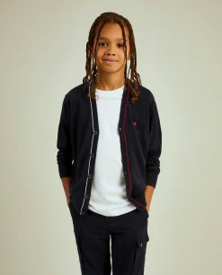 Casaco de malha com riscas em contraste