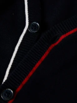 Casaco de malha com riscas em contraste