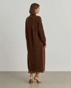 Casaco de malha comprido mangas abalonadas