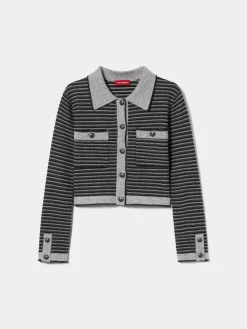 Casaco de malha às riscas com botões