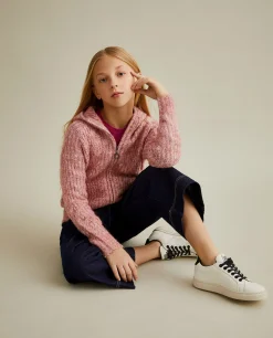 Casaco de malha tricotada com capuz