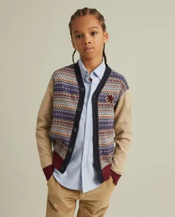 Casaco malha estampado em algodão e caxemira