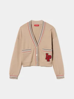 Casaco malha às riscas com bolsos