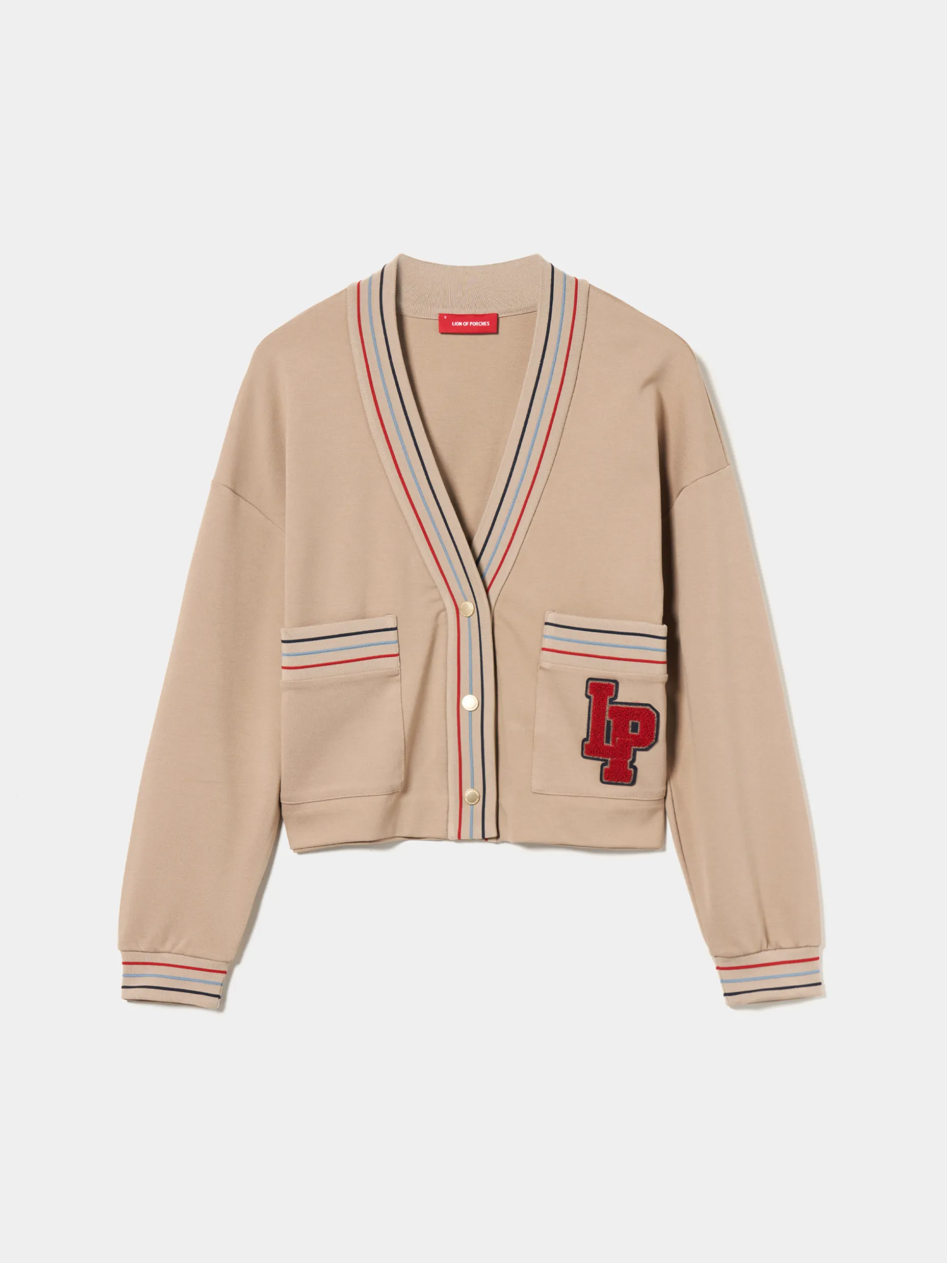 Casaco malha às riscas com bolsos