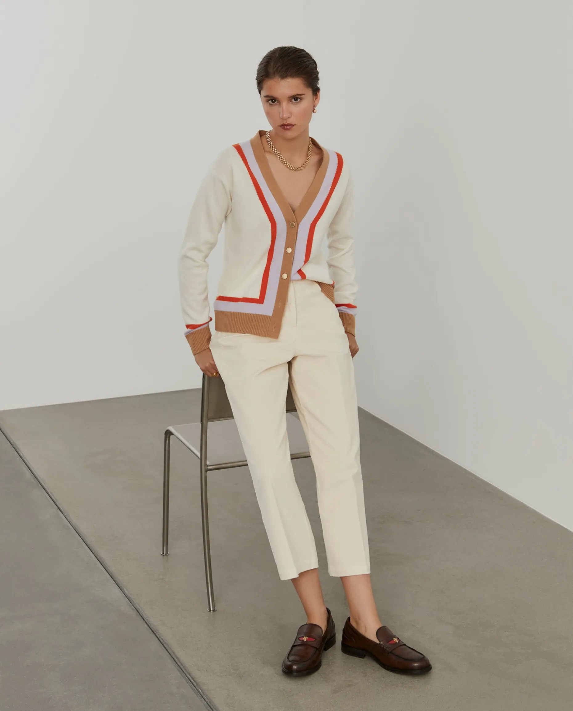 Casaco malha às riscas em lã