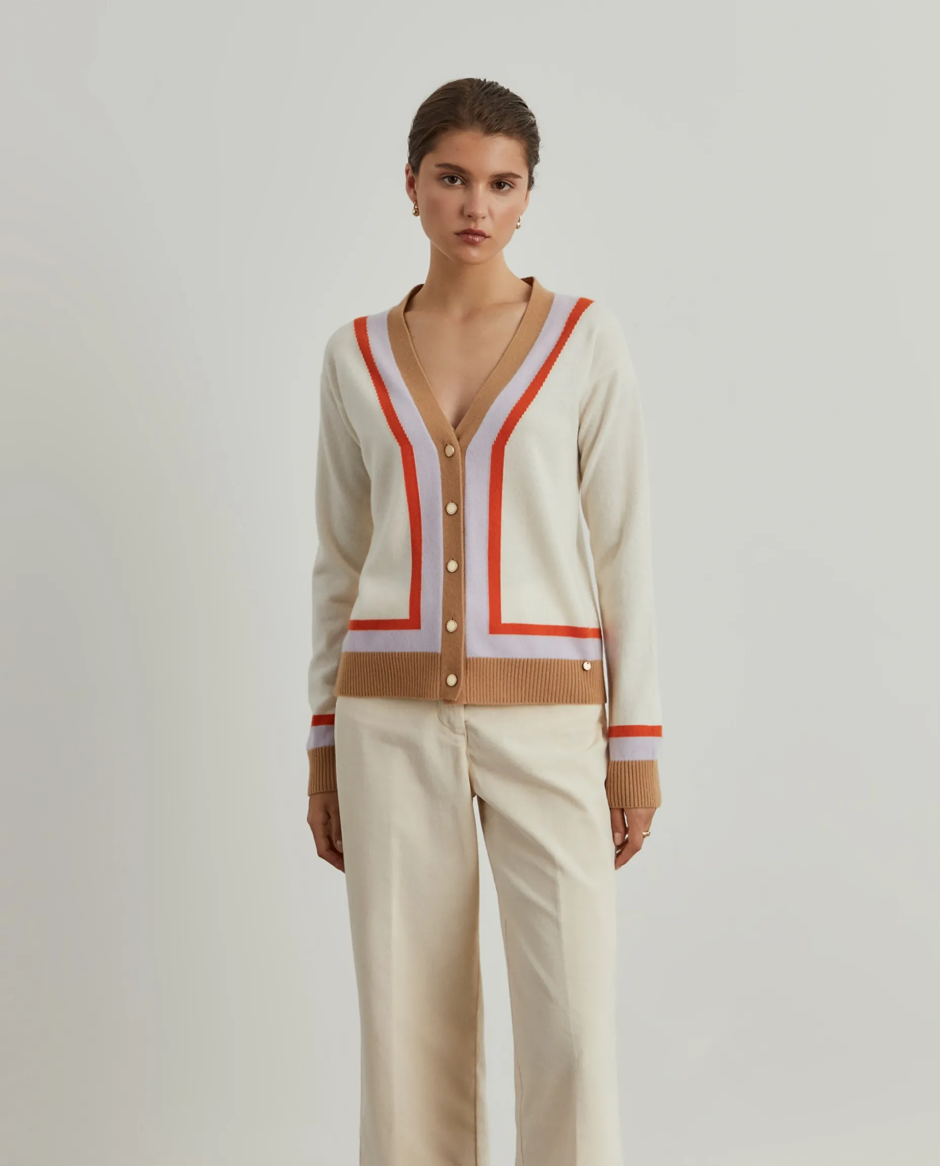 Casaco malha às riscas em lã