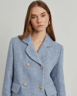 Casaco tweed cruzado com bolsos