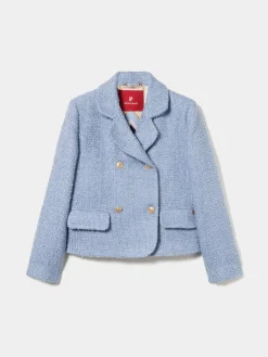 Casaco tweed cruzado com bolsos