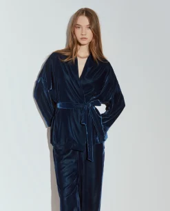 Casaco veludo com cinto