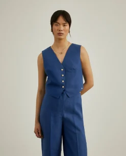 Colete 100% linho com botões brasão dourados