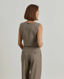 Colete curto pied de poule com bolsos