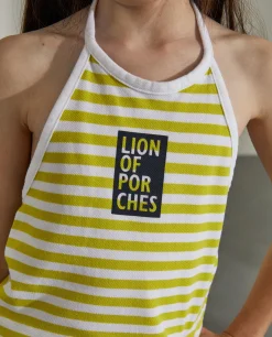 Macacão às riscas sem mangas com estampado