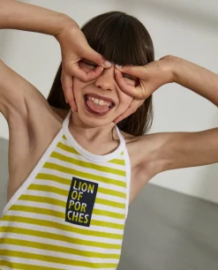 Macacão às riscas sem mangas com estampado