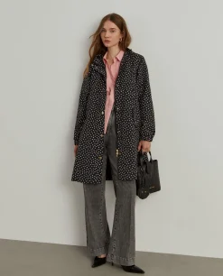 Parka comprida polka dots com capuz