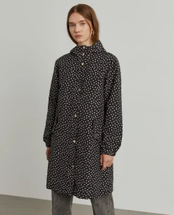 Parka comprida polka dots com capuz