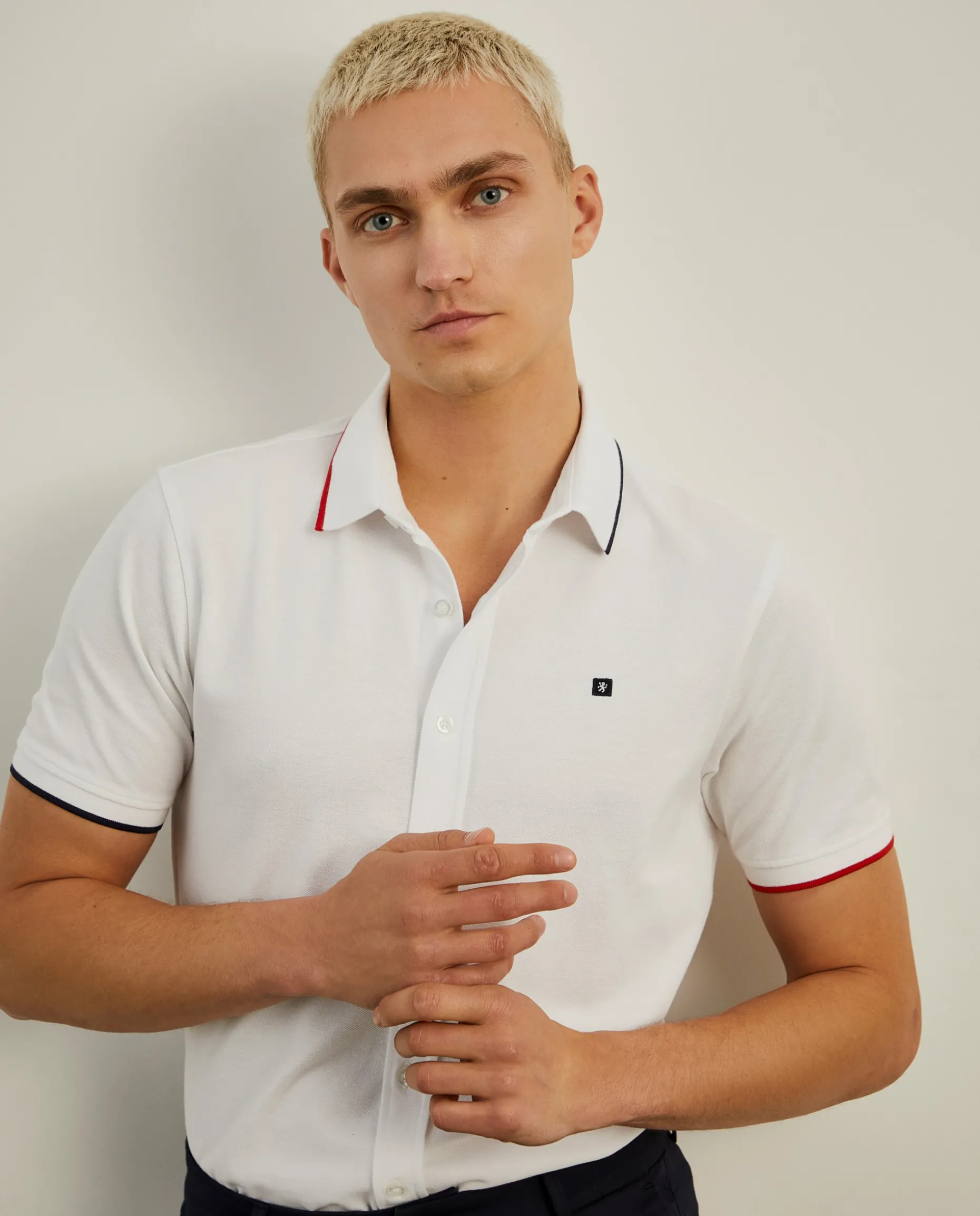 Polo camisa em algodão com riscas