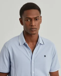 Polo camisa em algodão com riscas